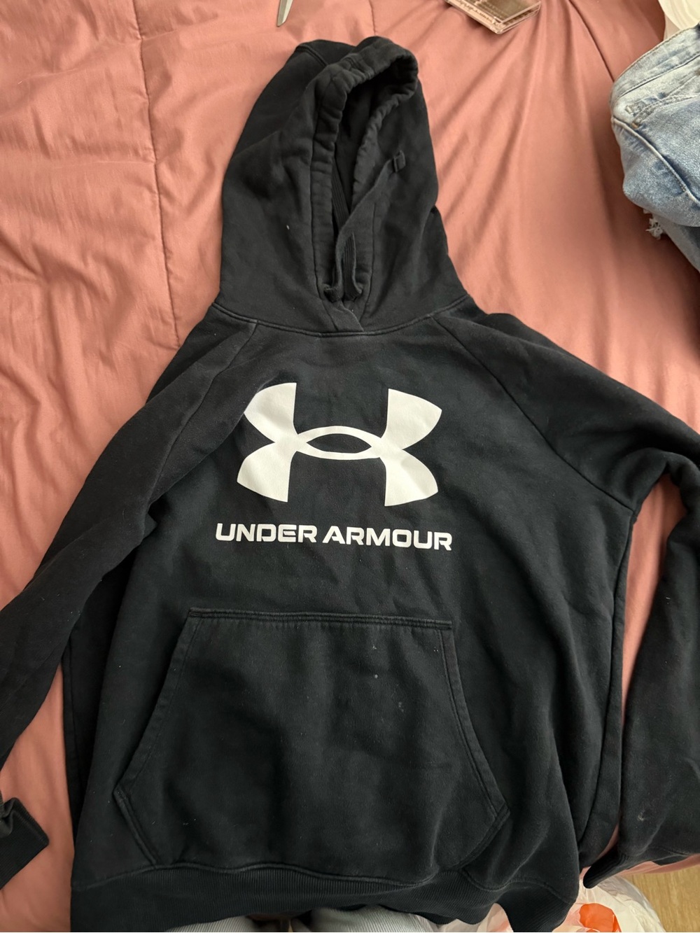 Under Armour Black Hoodie with White Logo and Text